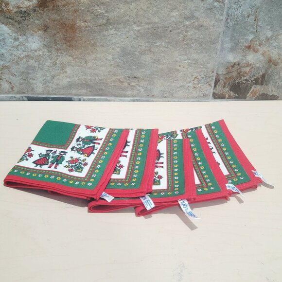 Set of 5 Vintage Cotton Fabric Napkins Traditional Austrian Folk Art Design - Picture 8 of 11